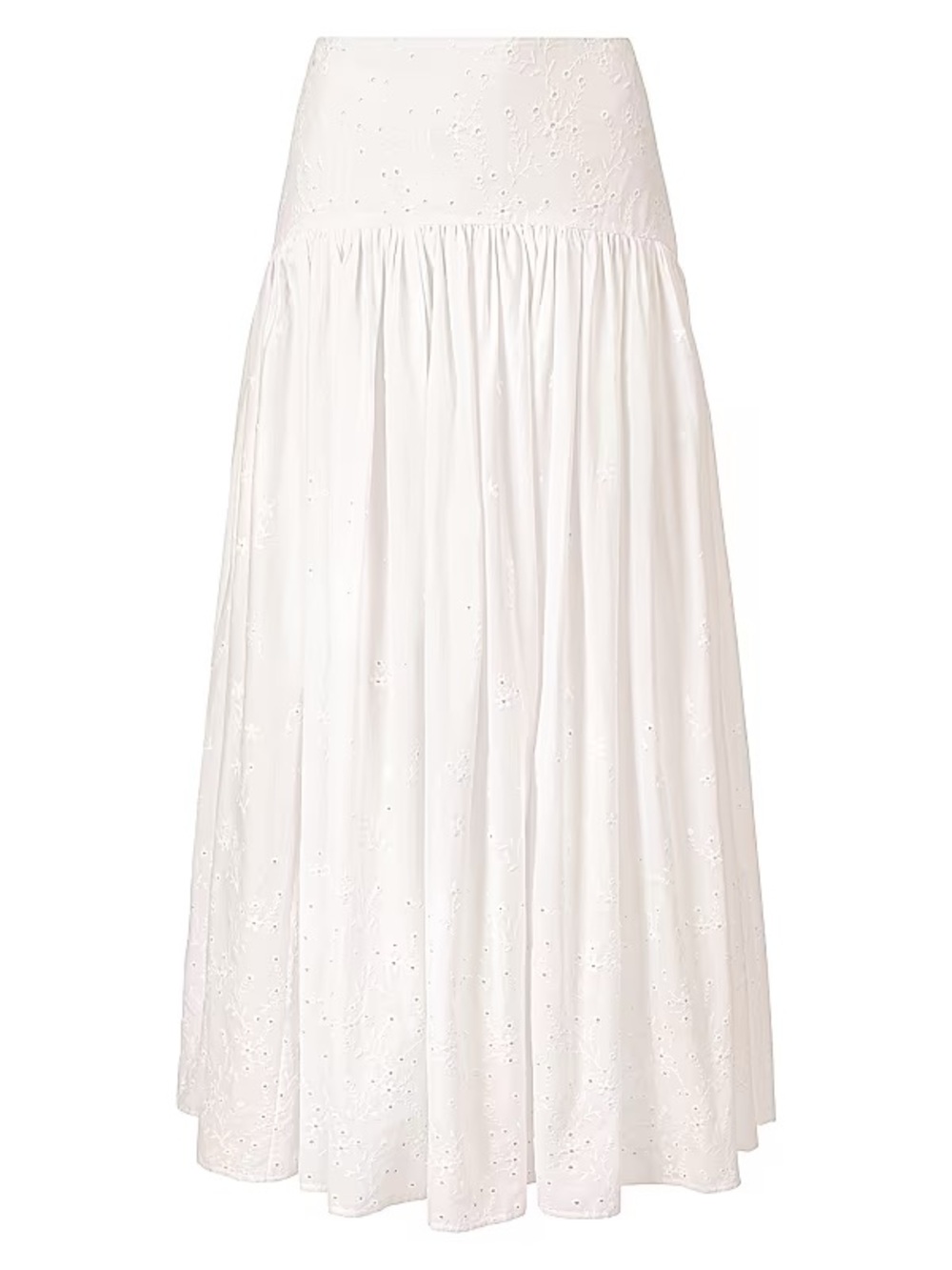 Staud Procida Pleated Cotton Maxi Skirt in White Eyelet size 8